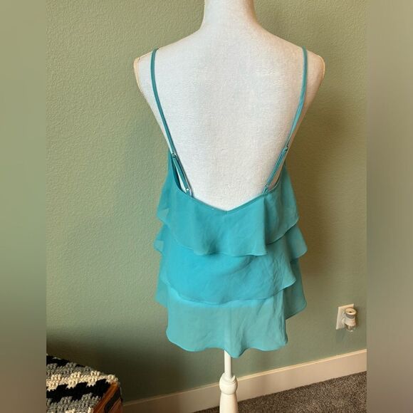 Y2K Teal Tiered Ruffle Sheer Tank Top Size M Summer - Picture 2 of 5